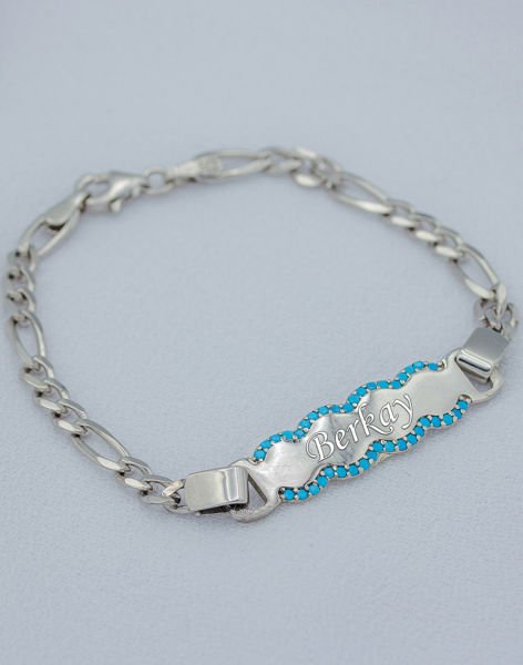 925 Ayar Gümüş Zirkon Taşlı İsimli Çocuk Künyesi Figaro Zincir