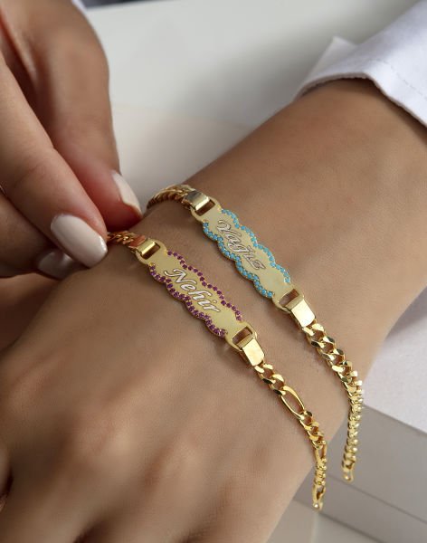 925 Ayar Gümüş Zirkon Taşlı İsimli Çocuk Künyesi Figaro Zincir