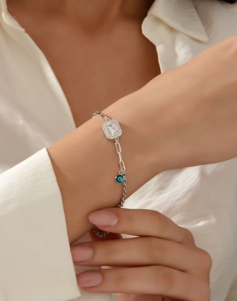 925 Ayar Gümüş Çift Sıra Baget Taşlı Bileklik