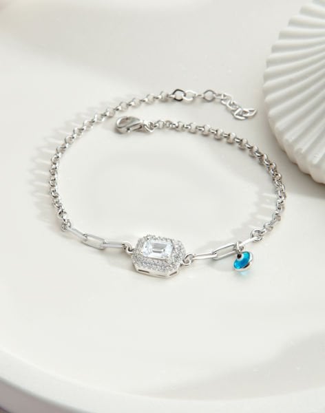 925 Ayar Gümüş Çift Sıra Baget Taşlı Bileklik