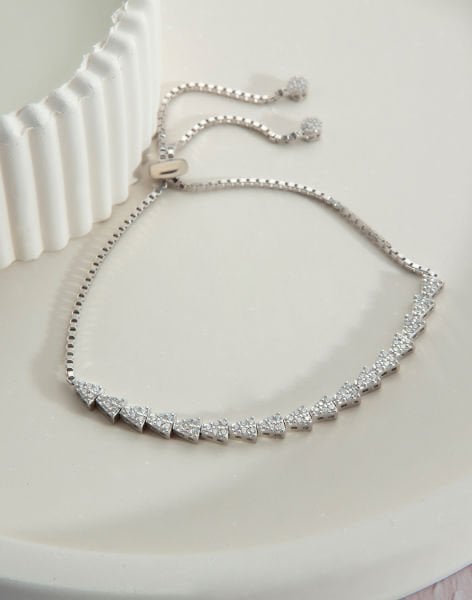 925 Ayar Gümüş Zirkon Taşlı Üçgen Asansörlü Bileklik