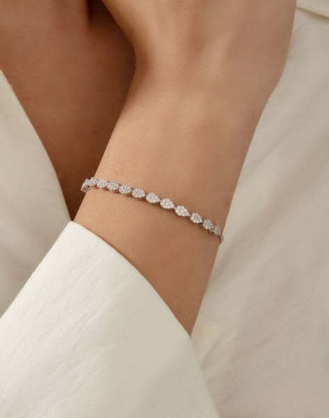 925 Ayar Gümüş Zirkon Taşlı Damla Asansörlü  Bileklik