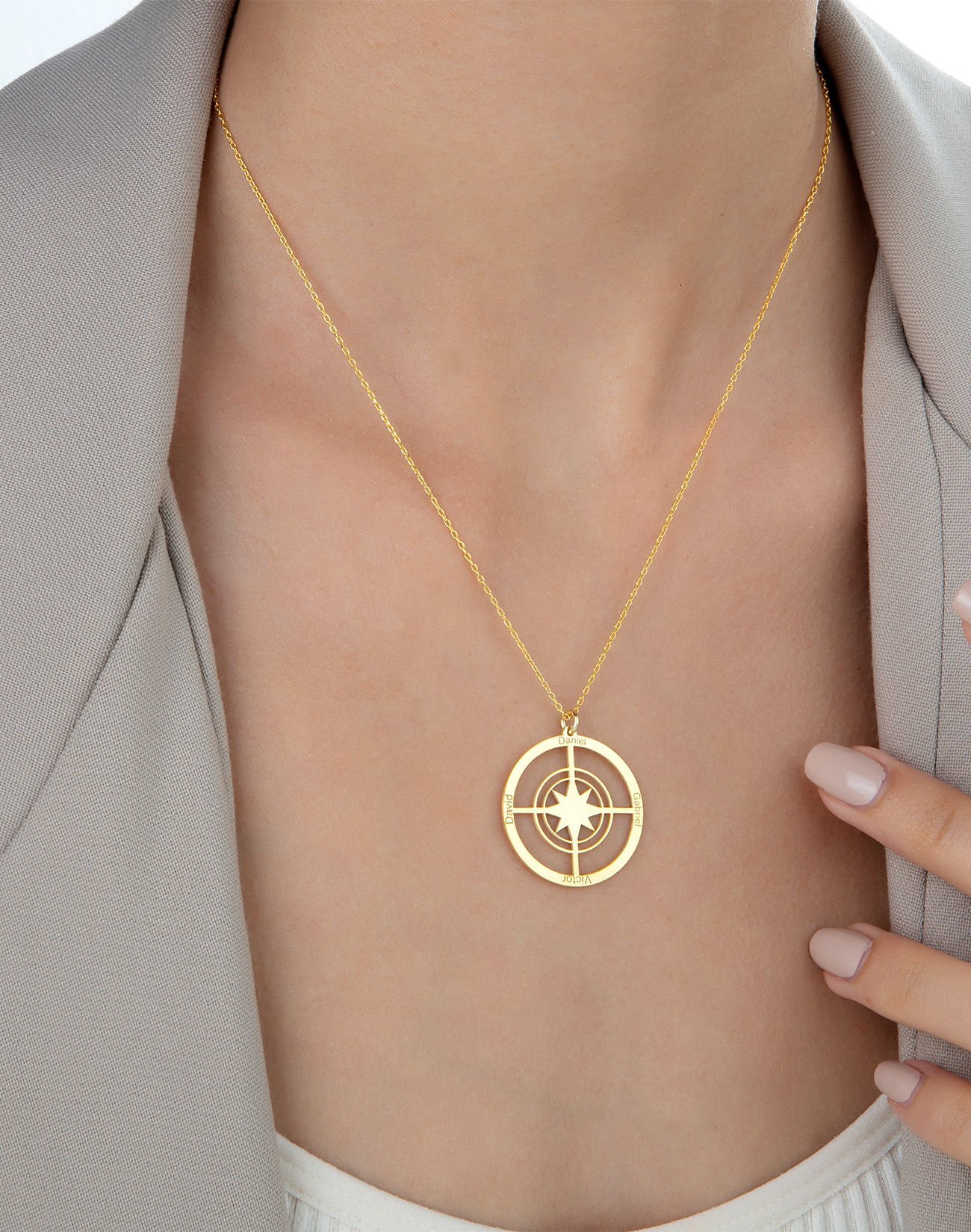 Kişiselleştirilebilir Gümüş Pusula Kolye