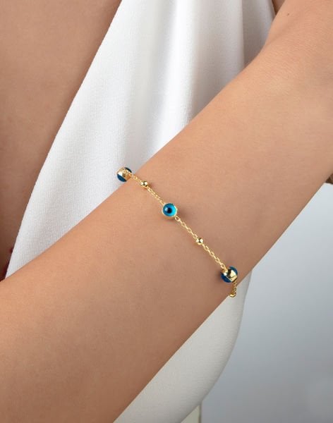 Cam Gözlü Dorikalı Gümüş Bileklik