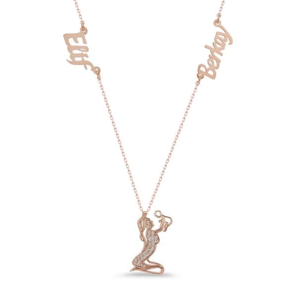 İki İsimli Gümüş Anne Bebek Kolye