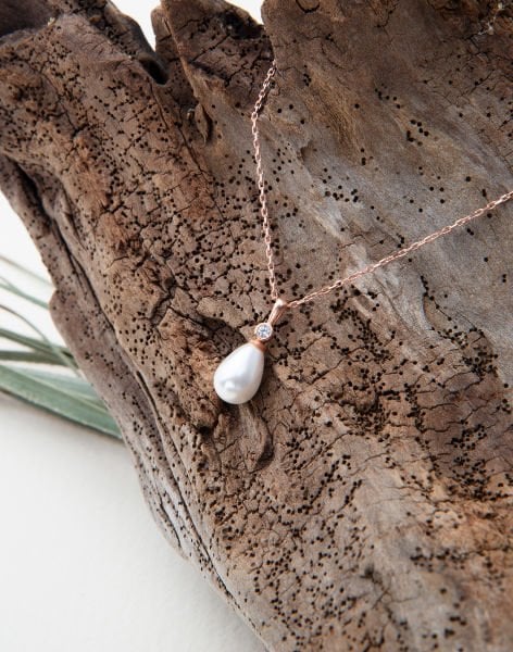 925 Ayar Gümüş Beyaz Damla İnci Kolye