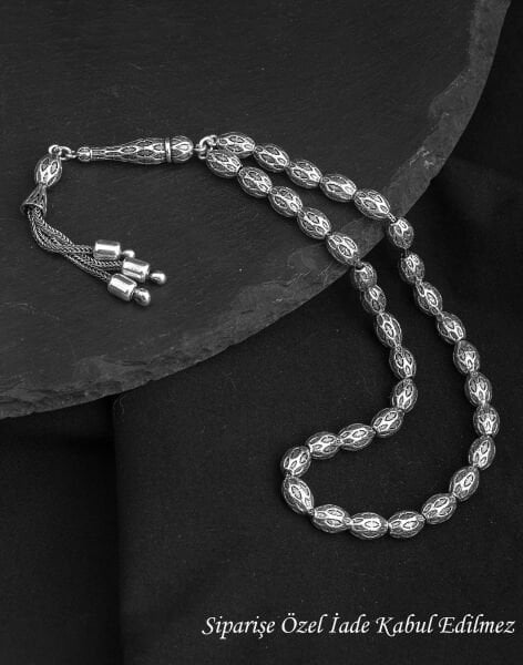 925 Ayar Yumurta kesim İşlemeli Gümüş Tesbih