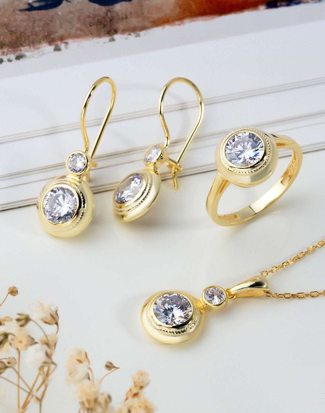 Nostalji Tek Taş Gümüş Set