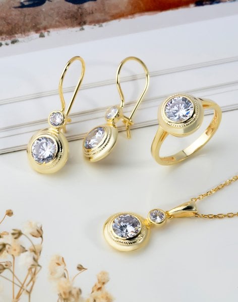 Nostalji Tek Taş Gümüş Set