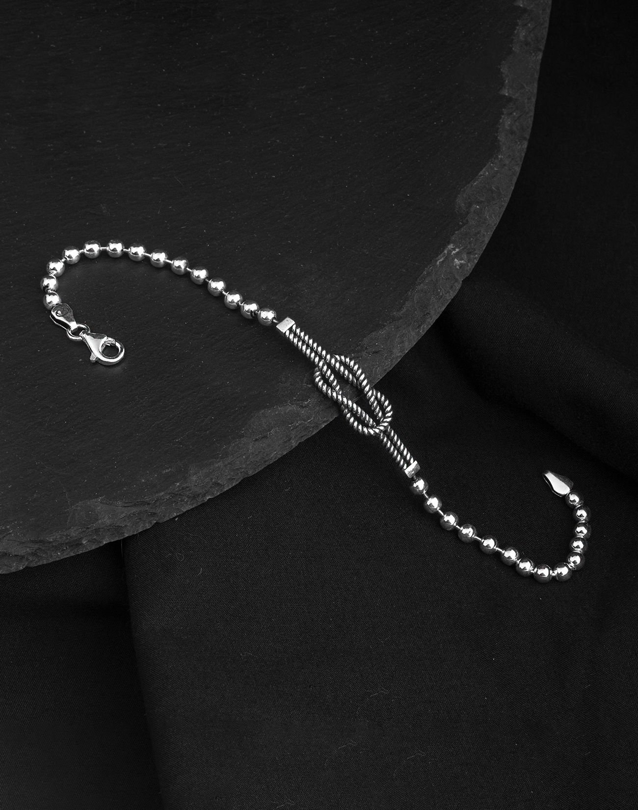 925 Ayar Top Zincirli Burgu Kördüğüm Gümüş Erkek Bileklik