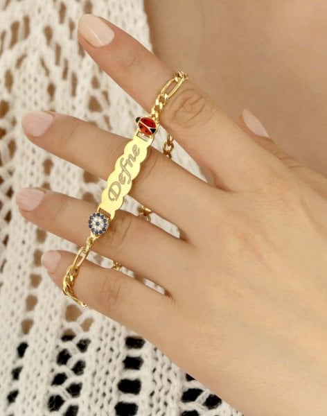 925 Ayar Gümüş Uğur Böcekli İsimli Çocuk Künyesi