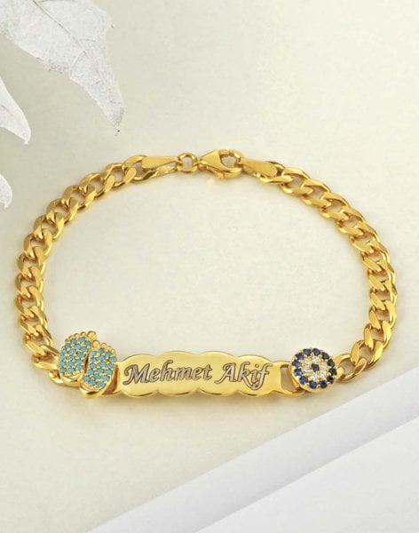 925 Ayar Gümüş Nazar Boncuklu İsimli Çocuk Künyesi