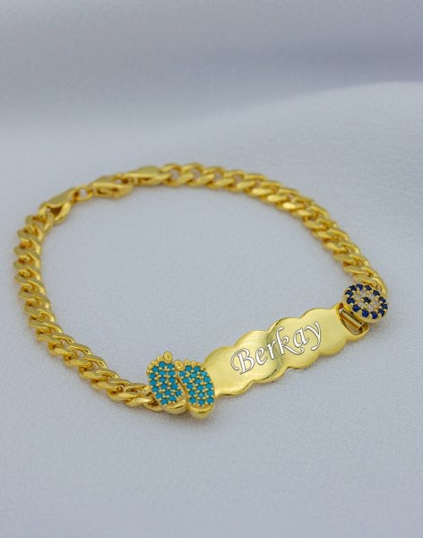 925 Ayar Gümüş Nazar Boncuklu İsimli Çocuk Künyesi