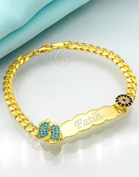 925 Ayar Gümüş Nazar Boncuklu İsimli Çocuk Künyesi