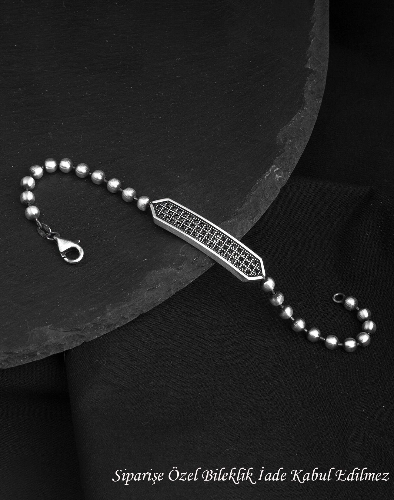 925 Ayar Markazit Taşlı Top Zincirli Gümüş Erkek Bileklik