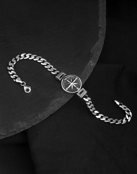 925 Ayar Gurmet Zincirli Compass Gümüş Erkek Bileklik