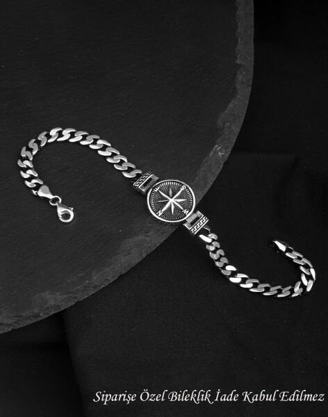 925 Ayar Gurmet Zincirli Compass Gümüş Erkek Bileklik