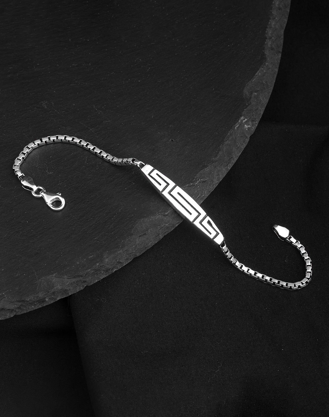 925 Ayar Küp Zincirli Grek Desenli Gümüş Erkek Bileklik