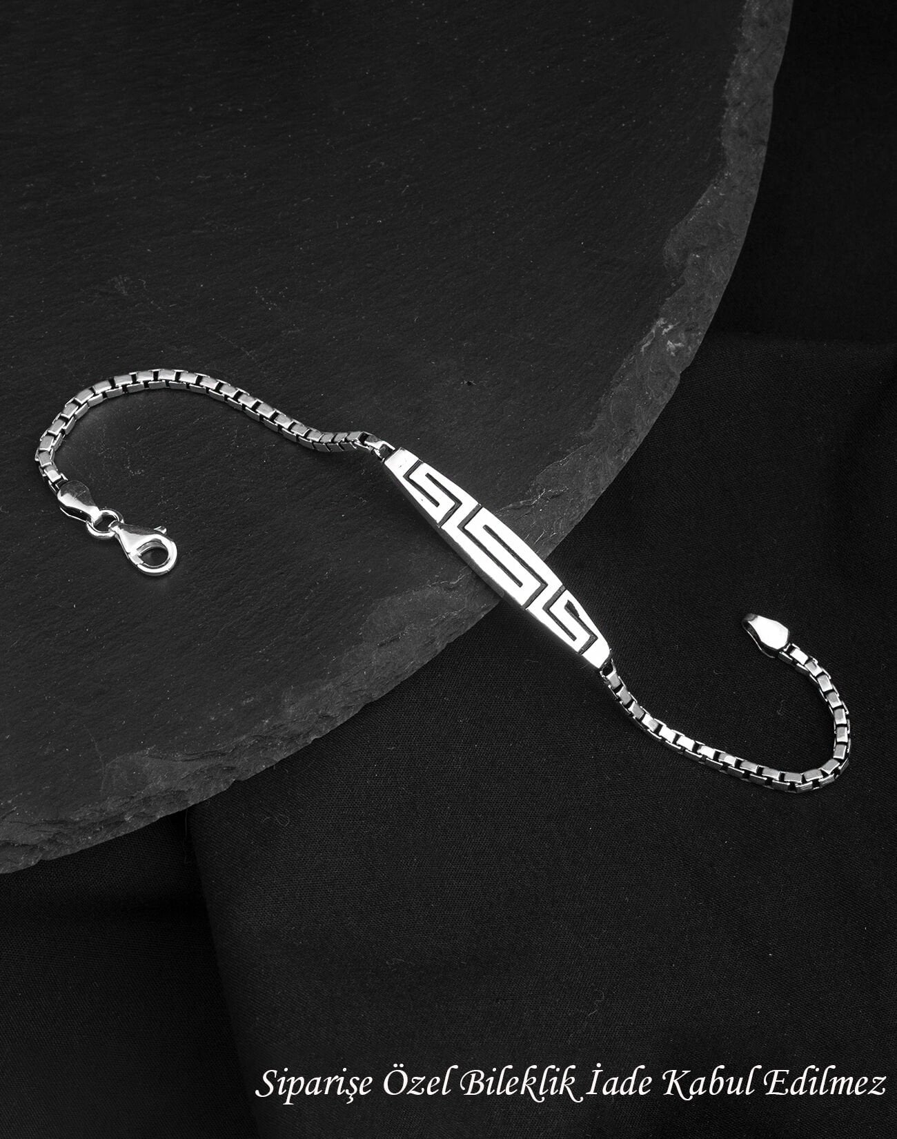 925 Ayar Küp Zincirli Grek Desenli Gümüş Erkek Bileklik