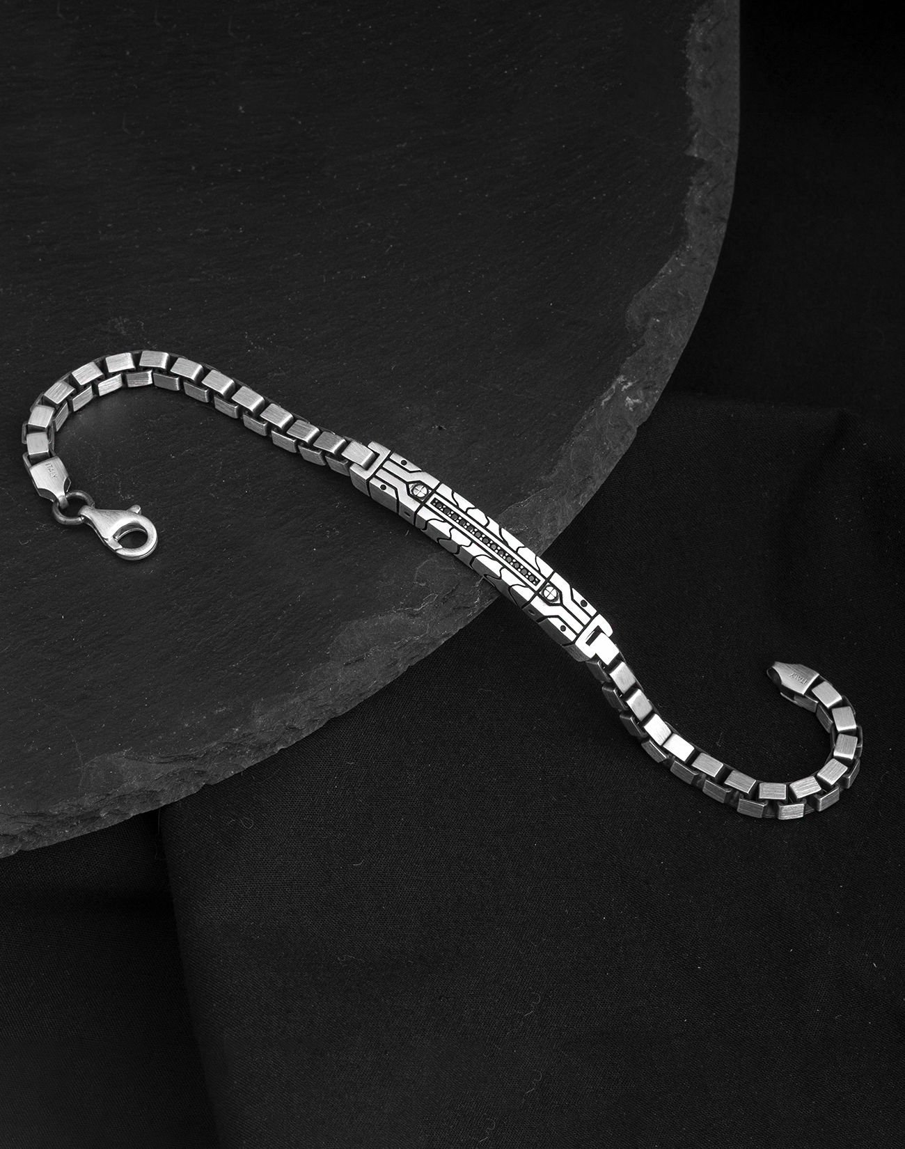 925 Ayar Küp Zincirli İhtişamlı Geometri Gümüş Erkek Bileklik