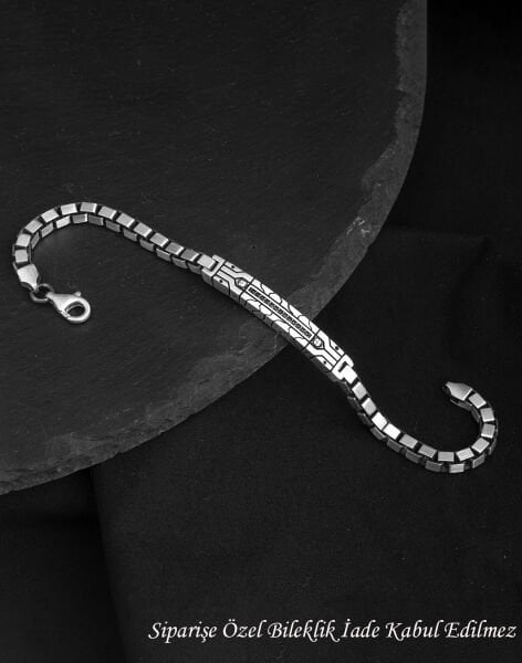 925 Ayar Küp Zincirli İhtişamlı Geometri Gümüş Erkek Bileklik