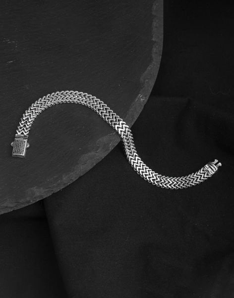 925 Ayar Hasır Örgü Gümüş Erkek Bileklik