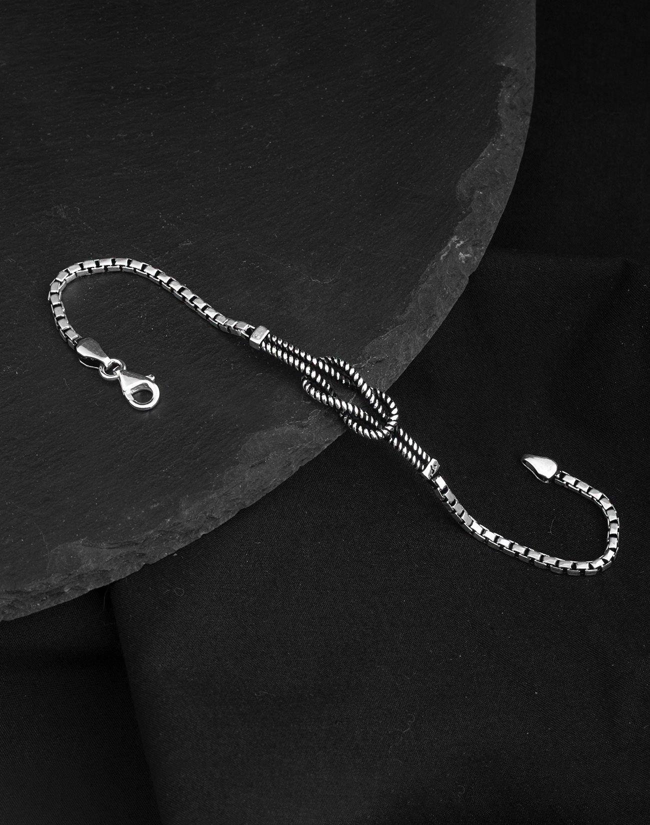 925 Ayar Küp Zincirli Burgu Kördüğüm Gümüş Erkek Bileklik