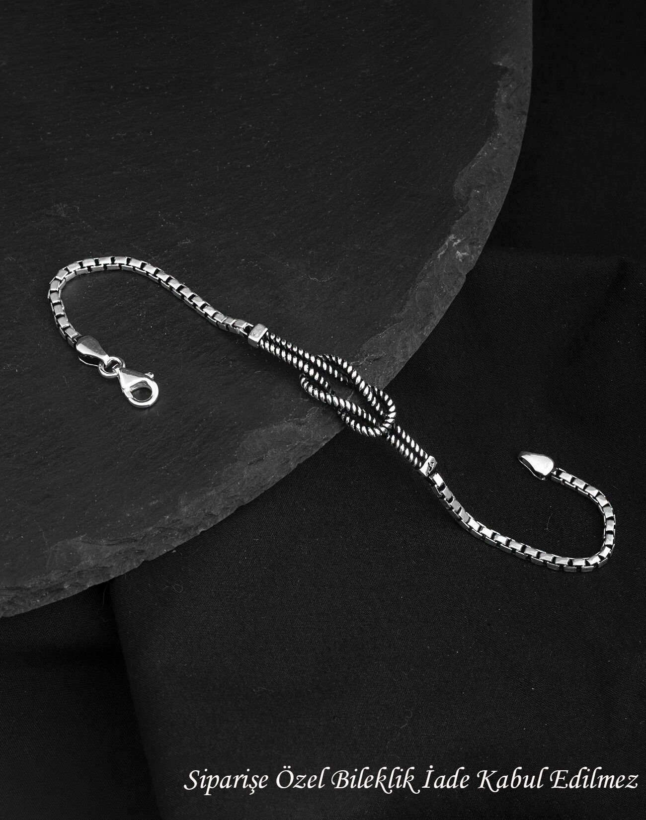 925 Ayar Küp Zincirli Burgu Kördüğüm Gümüş Erkek Bileklik