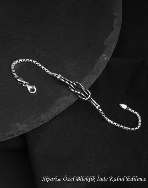 925 Ayar Küp Zincirli Burgu Kördüğüm Gümüş Erkek Bileklik