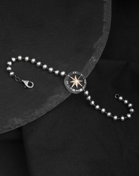 925 Ayar Top Zincirli Pusula Gümüş Erkek Bileklik