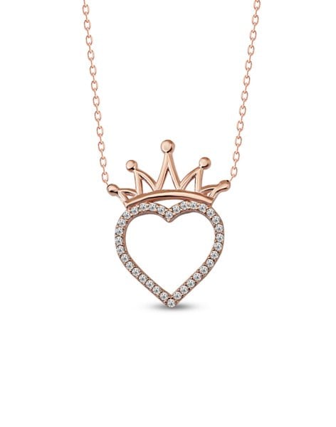925 Ayar Gümüş Taçlı Kalp Kolye
