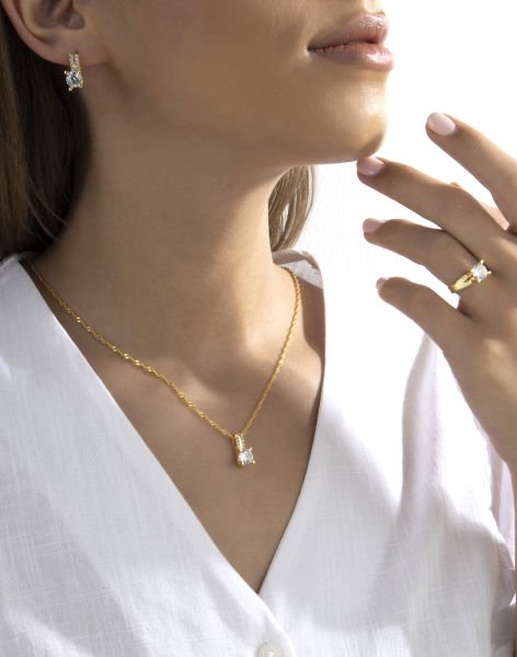 925 Ayar Mekik Tırnaklı Gümüş Tek Taş Takı Seti Singapur Zincir - 11