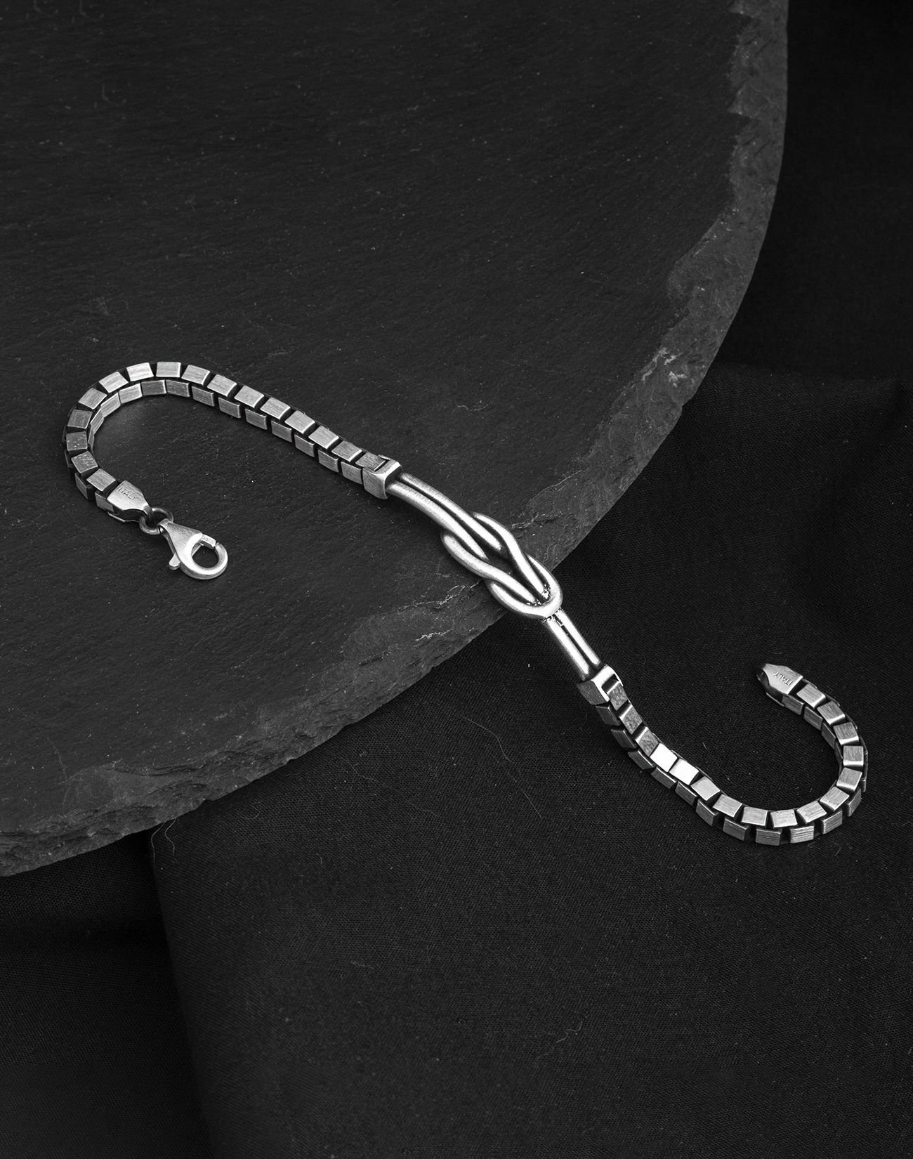 925 Ayar Küp Zincirli Tel Kördüğüm Gümüş Erkek Bileklik