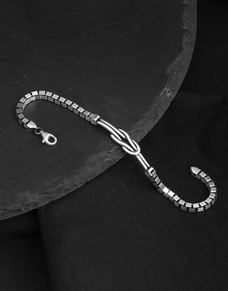 925 Ayar Küp Zincirli Tel Kördüğüm Gümüş Erkek Bileklik