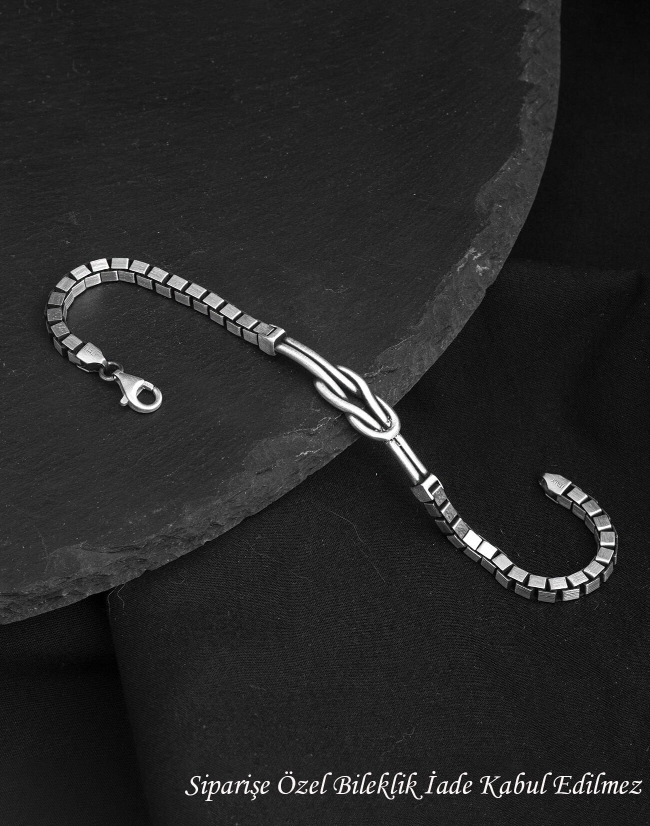 925 Ayar Küp Zincirli Tel Kördüğüm Gümüş Erkek Bileklik