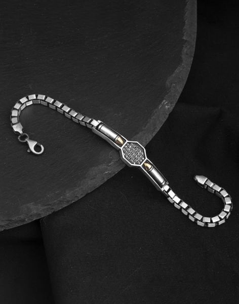 925 Ayar Küp Zincir Markazit Taşlı Kurşun Gümüş Erkek Bileklik