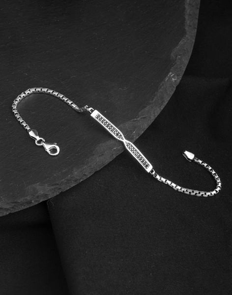 925 Ayar Küp Zincir Markazit Taşlı Gümüş Erkek Bileklik