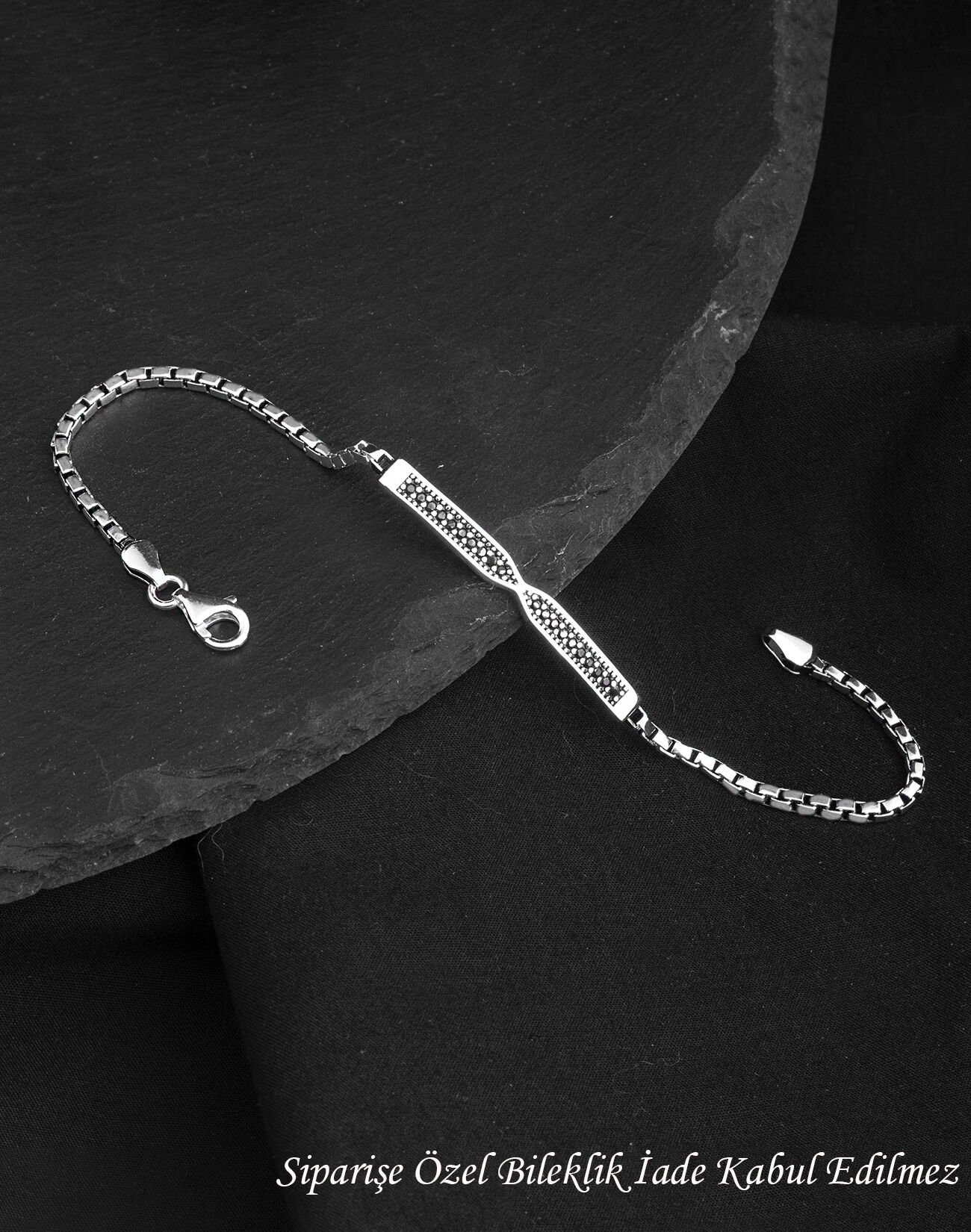 925 Ayar Küp Zincir Markazit Taşlı Gümüş Erkek Bileklik
