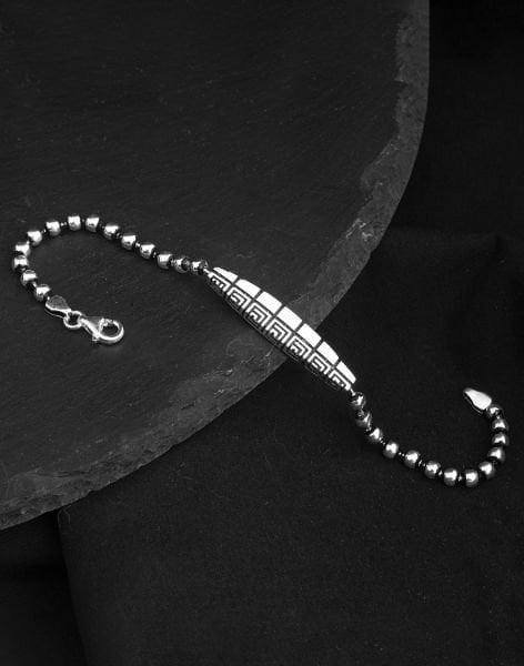 925 Ayar Top Zincirli Grek Desenli Gümüş Erkek Bileklik