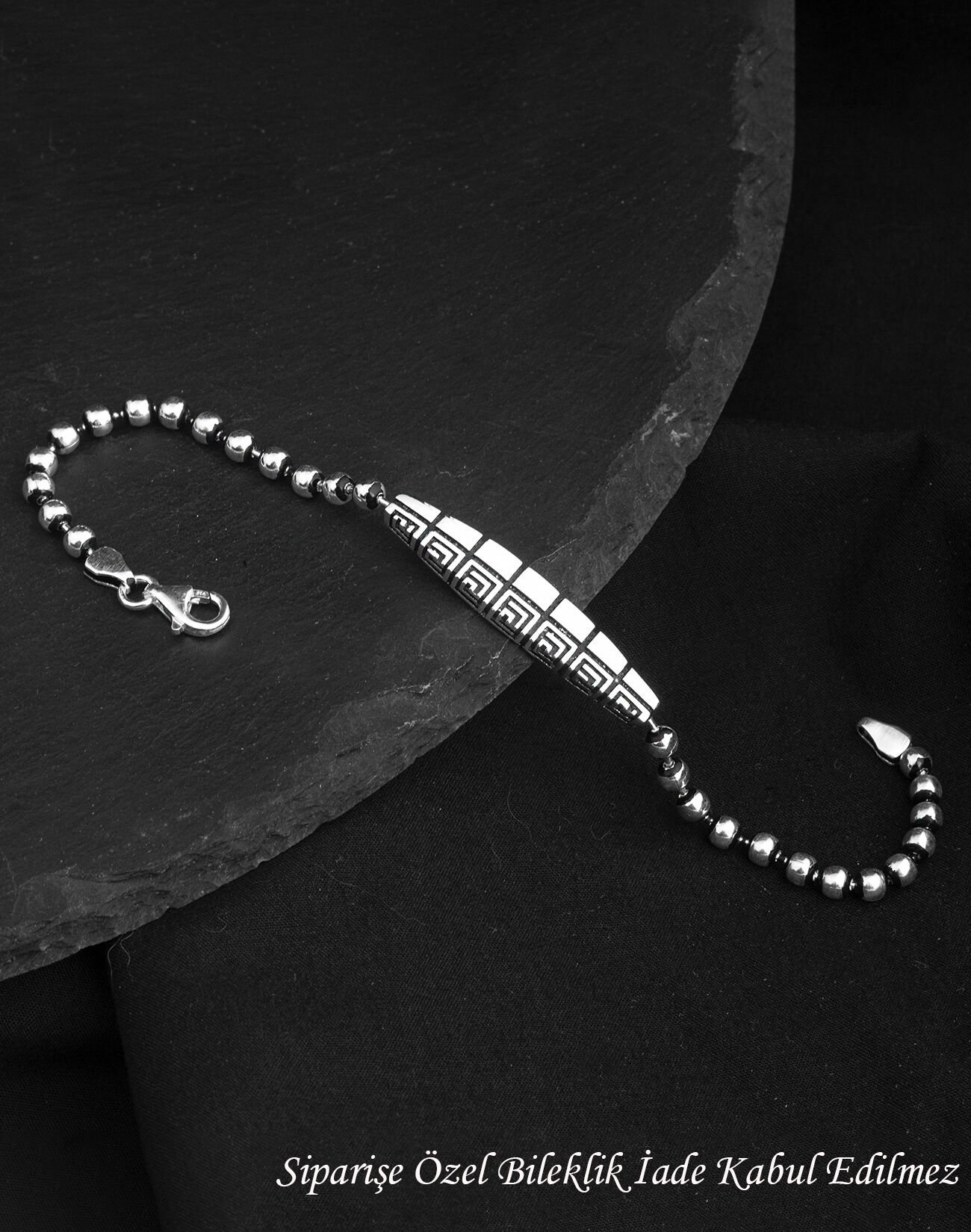 925 Ayar Top Zincirli Grek Desenli Gümüş Erkek Bileklik