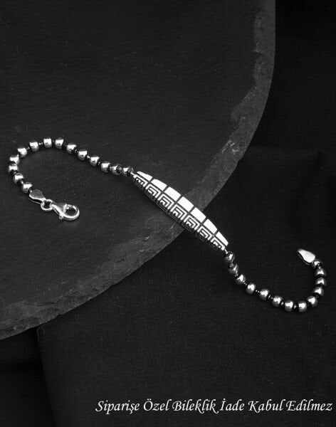 925 Ayar Top Zincirli Grek Desenli Gümüş Erkek Bileklik