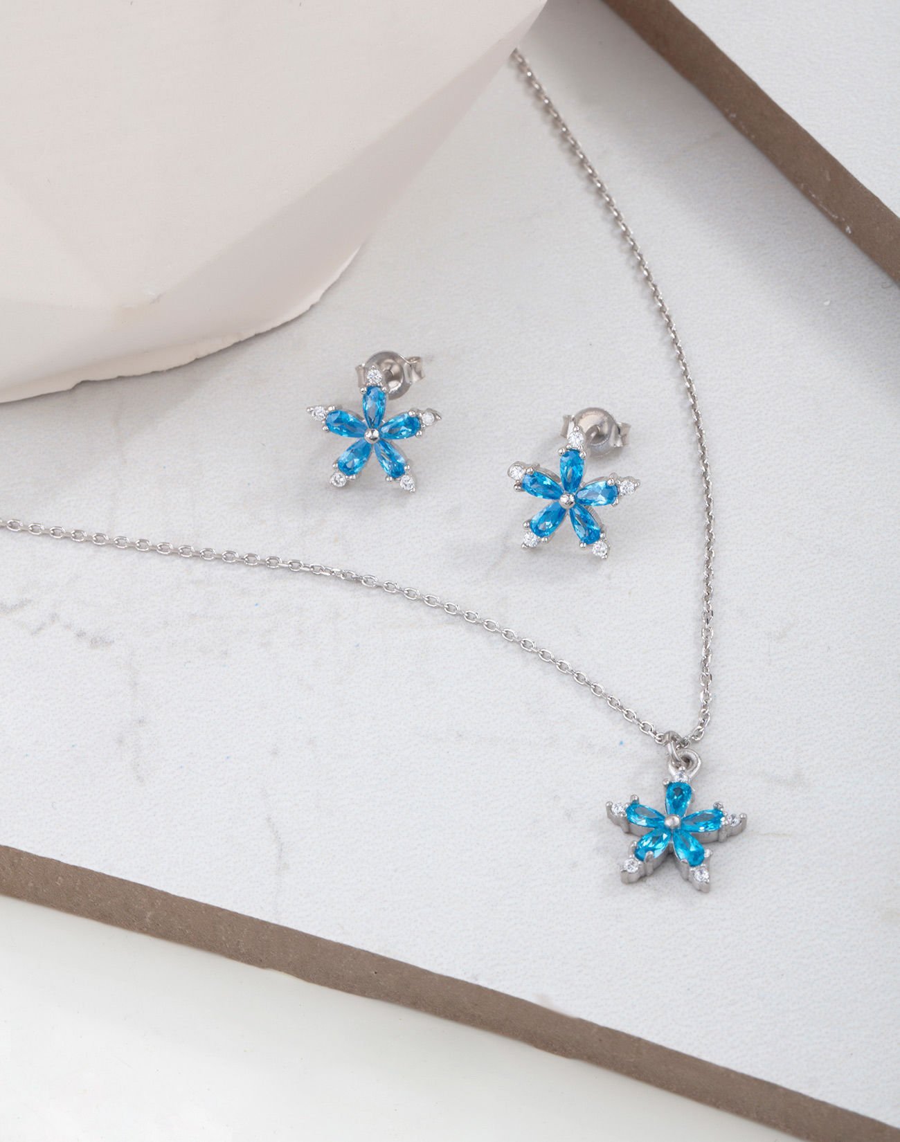 Damla Taşlı Beni Unutma Çiçeği Gümüş Takı Seti