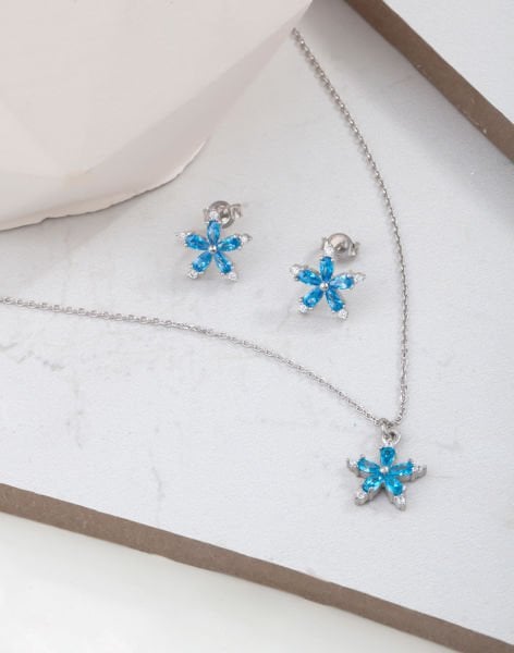 Damla Taşlı Beni Unutma Çiçeği Gümüş Takı Seti