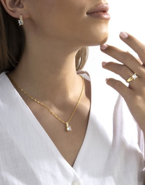 925 Ayar Mekik Tırnaklı Gümüş Tek Taş Takı Seti Singapur Zincir - 19