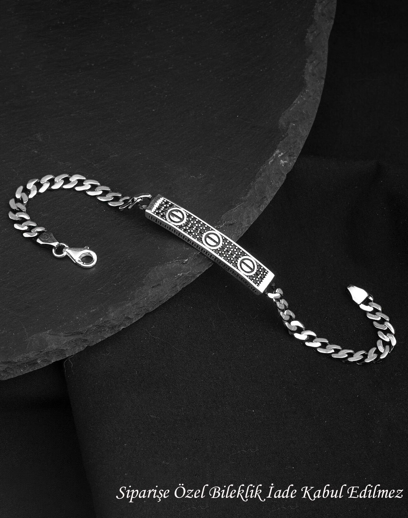 925 Ayar Gurmet Zincirli Markazit Taşlı Gümüş Erkek Bileklik