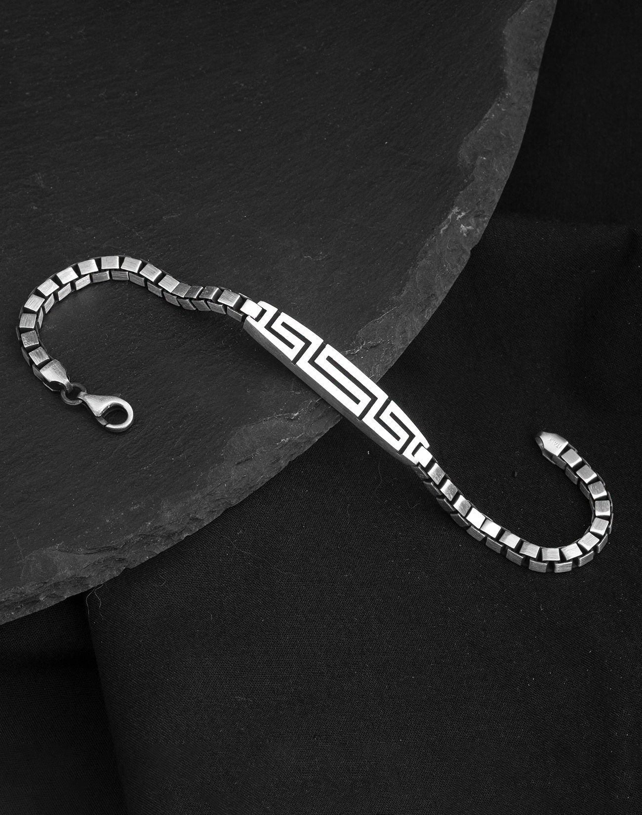 925 Ayar Grek Desenli Küp Zincirli Gümüş Erkek Bileklik