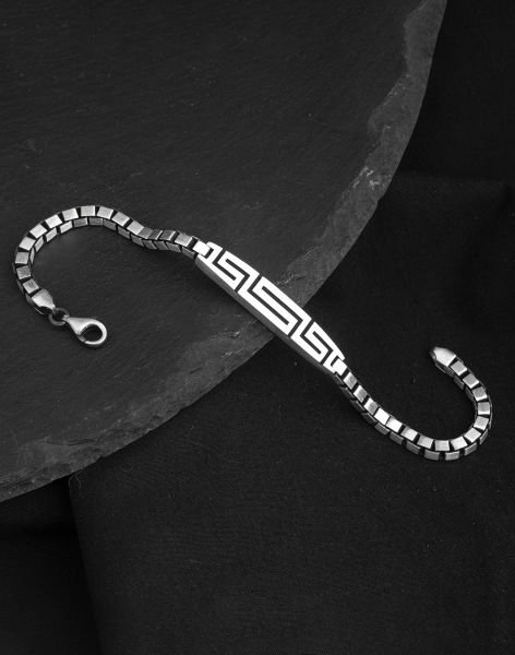 925 Ayar Grek Desenli Küp Zincirli Gümüş Erkek Bileklik