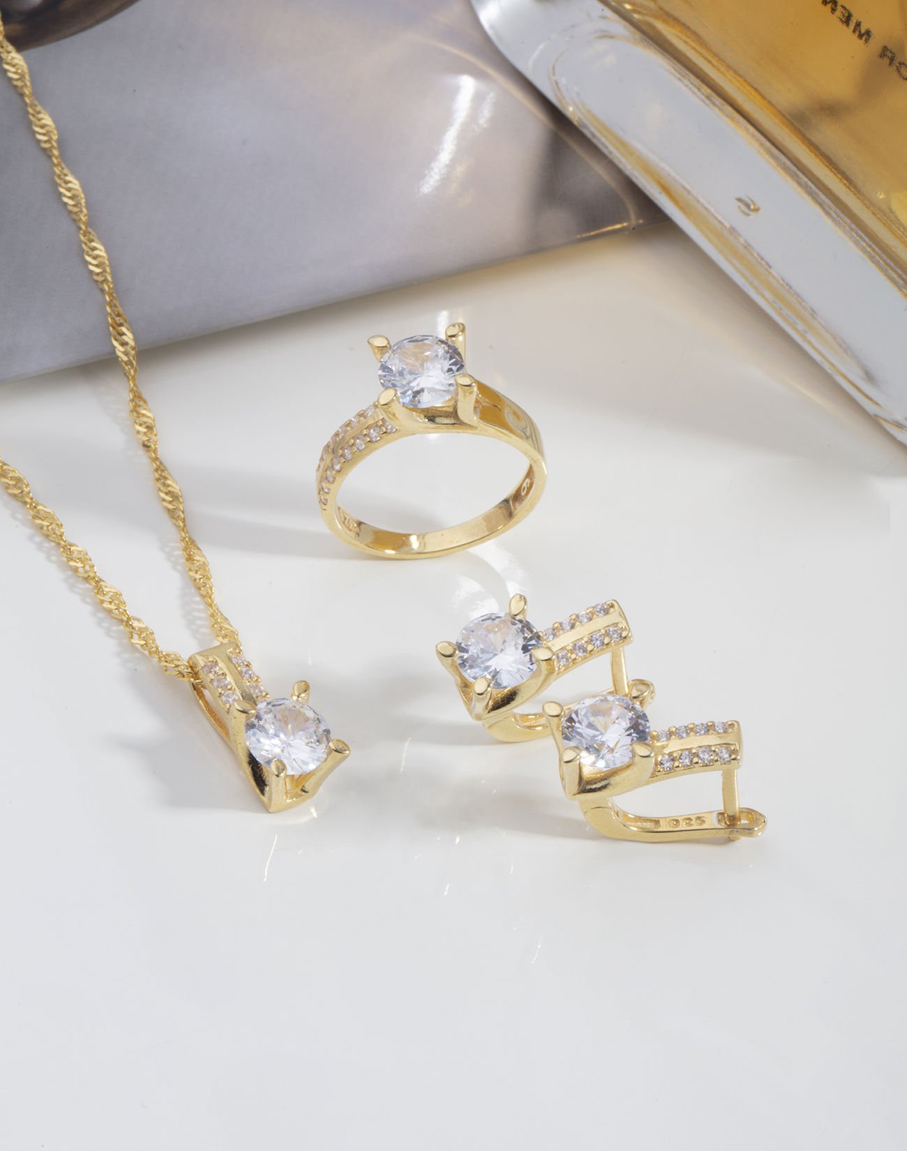 925 Ayar Mekik Tırnaklı Gümüş Tek Taş Takı Seti Singapur Zincir - 20