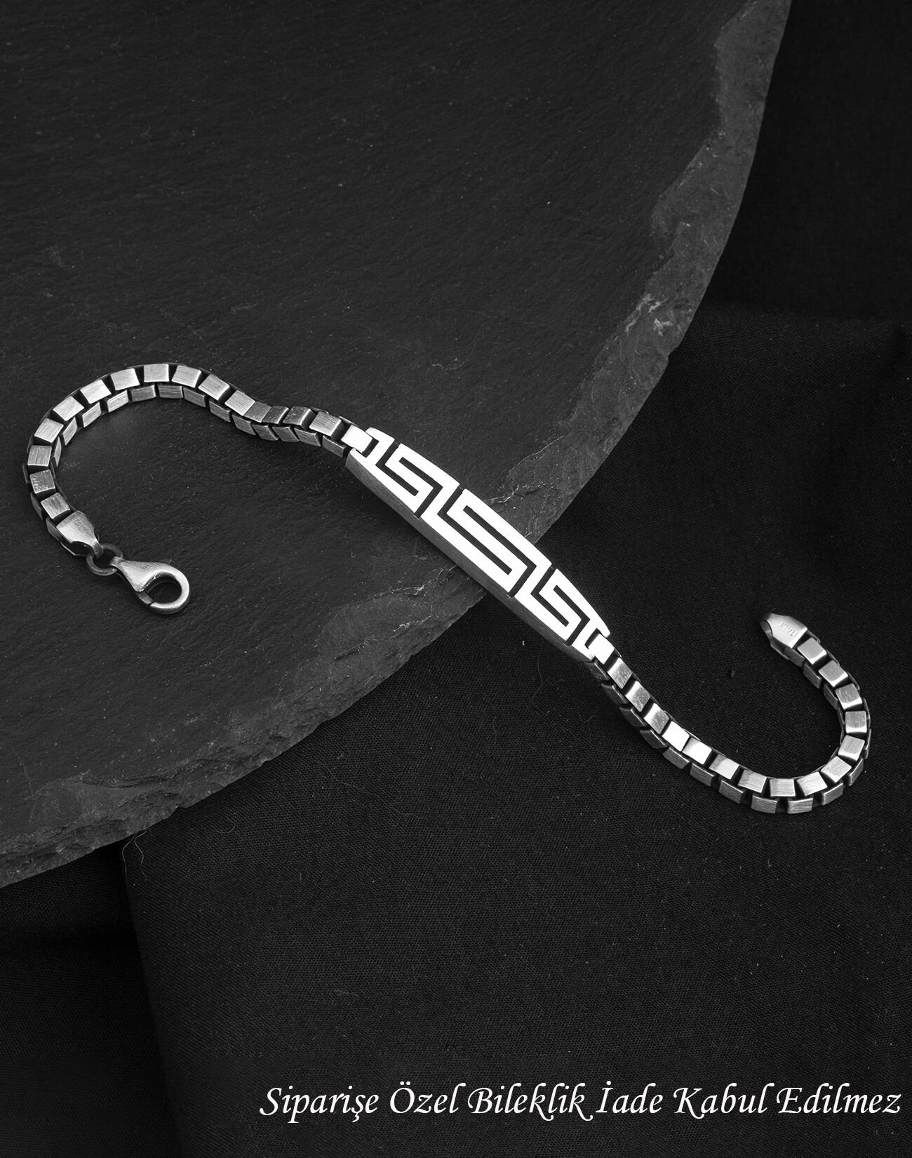 925 Ayar Grek Desenli Küp Zincirli Gümüş Erkek Bileklik