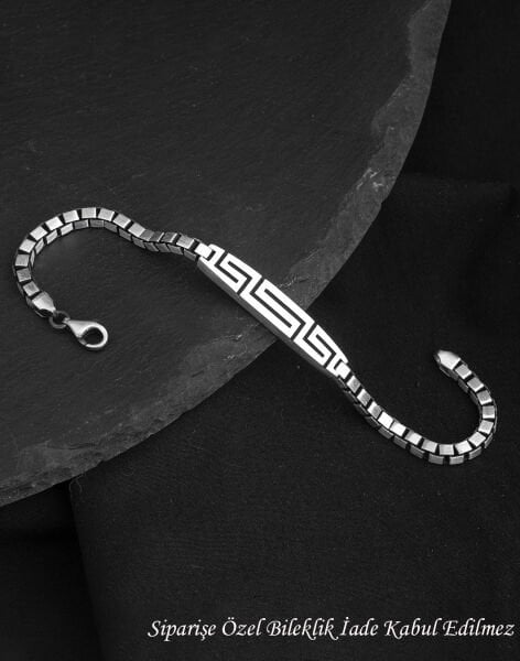 925 Ayar Grek Desenli Küp Zincirli Gümüş Erkek Bileklik